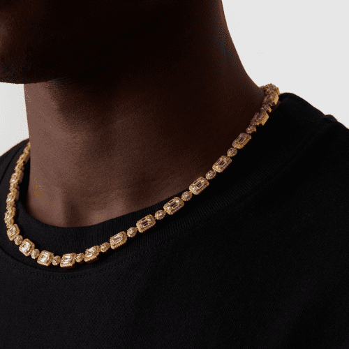 BaguetteLinkIcedNecklace Gold Close