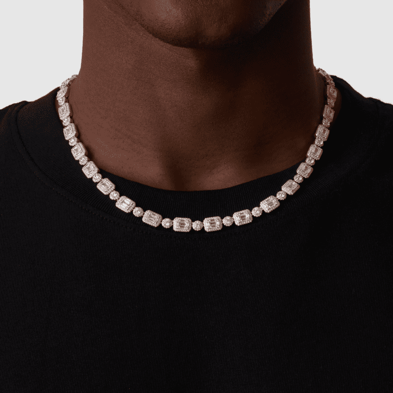 BaguetteLinkIcedNecklace Silver