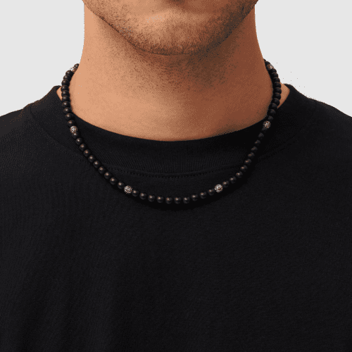 MatteOnyxBeadedNecklace Silver Front